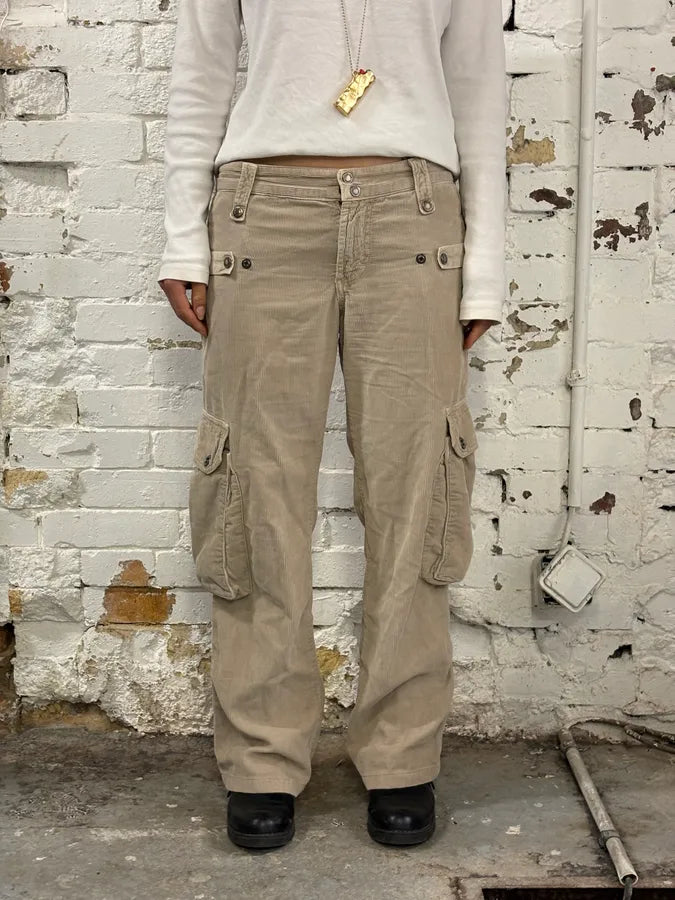 AW2004 Dolce & Gabbana Beige Corduroy Multi-Pocket Cargo Pants riMEevq 1