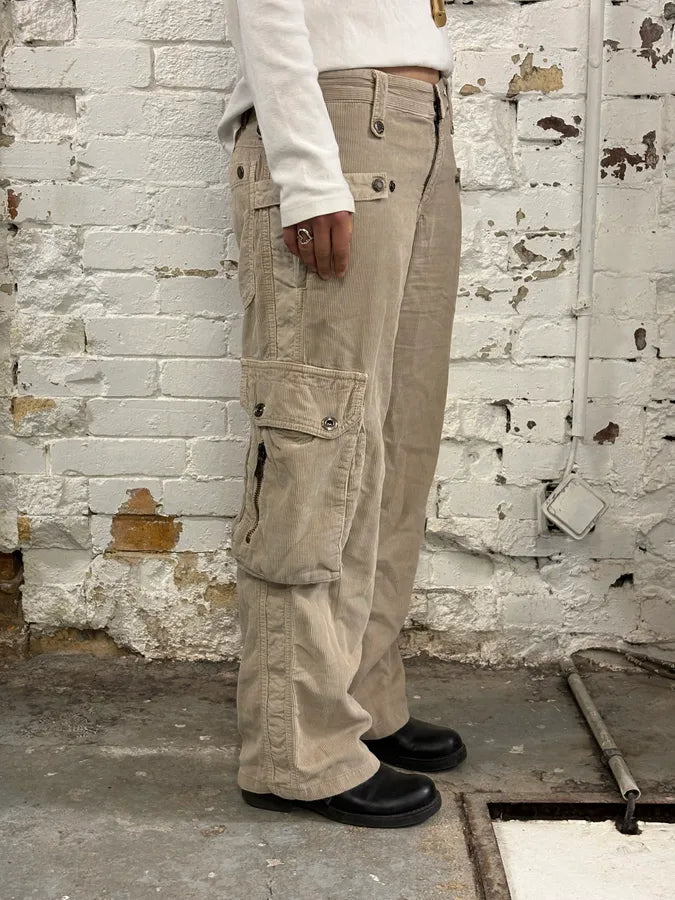 AW2004 Dolce & Gabbana Beige Corduroy Multi-Pocket Cargo Pants riMEevq 2