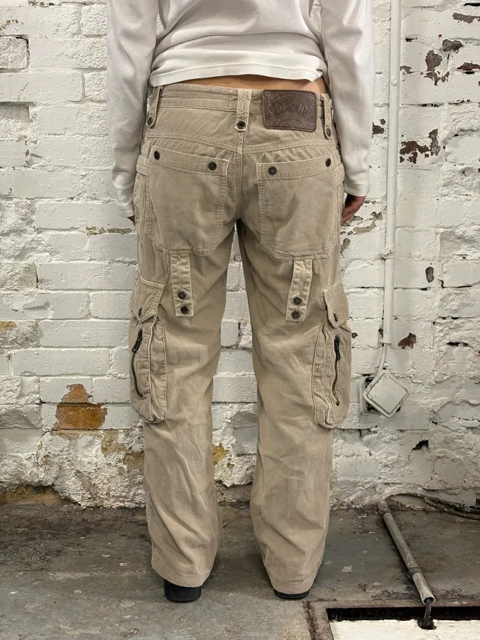 AW2004 Dolce & Gabbana Beige Corduroy Multi-Pocket Cargo Pants riMEevq 3