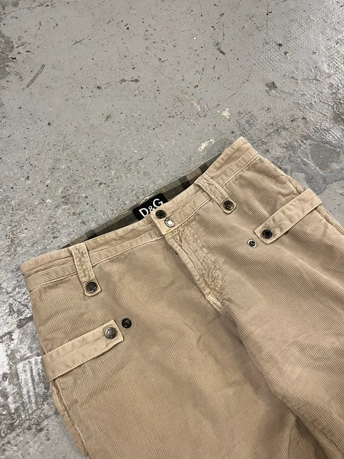 AW2004 Dolce & Gabbana Beige Corduroy Multi-Pocket Cargo Pants riMEevq 6