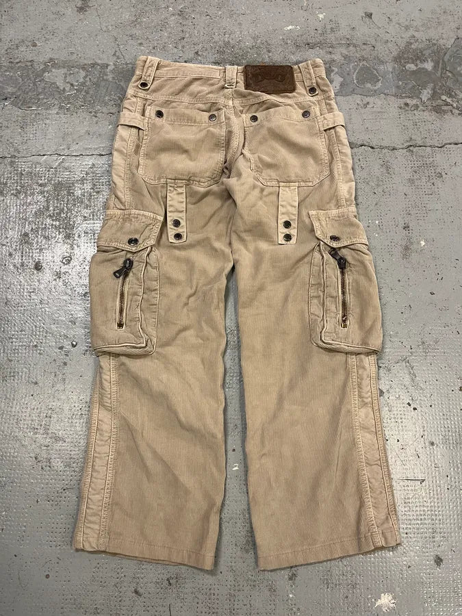 AW2004 Dolce & Gabbana Beige Corduroy Multi-Pocket Cargo Pants riMEevq 7