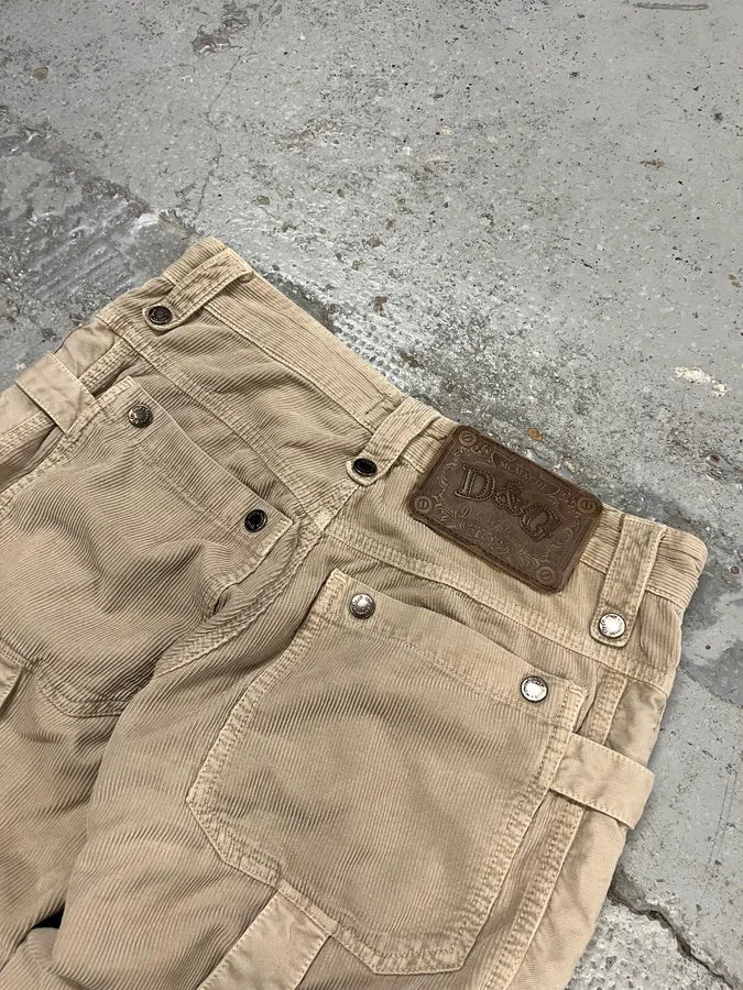 AW2004 Dolce & Gabbana Beige Corduroy Multi-Pocket Cargo Pants riMEevq 8