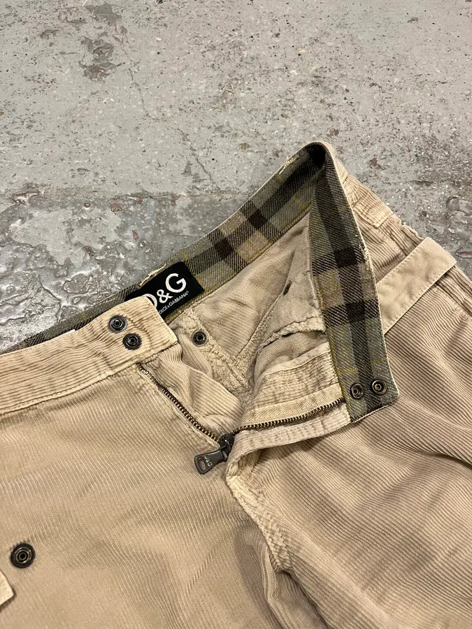 AW2004 Dolce & Gabbana Beige Corduroy Multi-Pocket Cargo Pants riMEevq 9