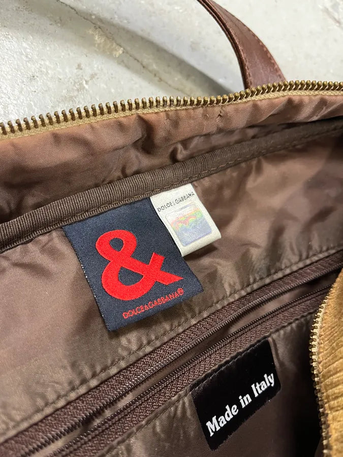 AW2004 Dolce & Gabbana Beige Velvet & Brown Leather Daily Bag (OS) 10