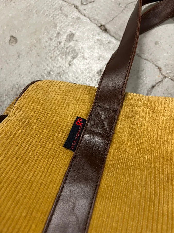 AW2004 Dolce & Gabbana Beige Velvet & Brown Leather Daily Bag (OS) 4