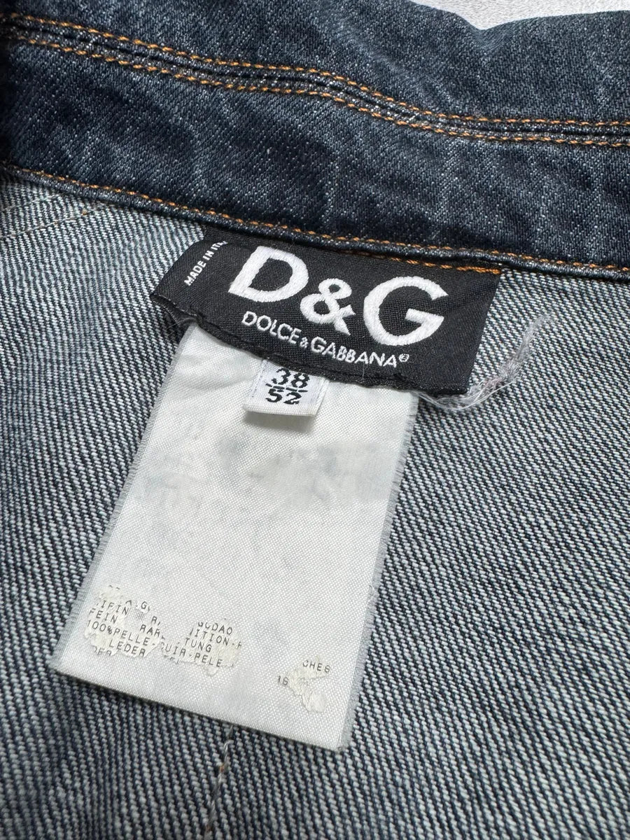 AW2004 Dolce & Gabbana Biker Hybrid Leather Lines Denim Jacket GlXmdOS 10