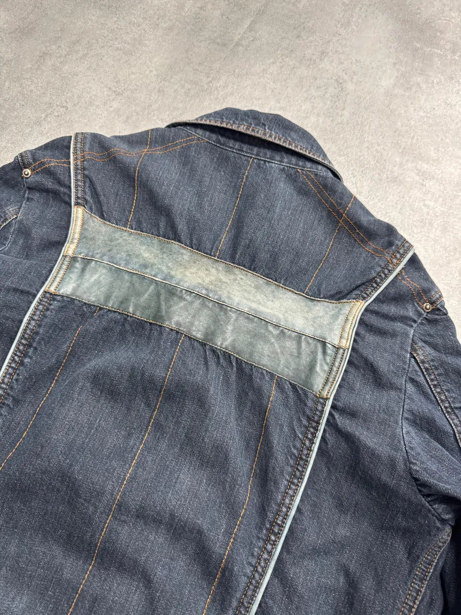 AW2004 Dolce & Gabbana Biker Hybrid Leather Lines Denim Jacket GlXmdOS 2
