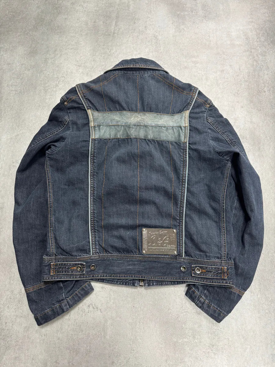 AW2004 Dolce & Gabbana Biker Hybrid Leather Lines Denim Jacket GlXmdOS 3