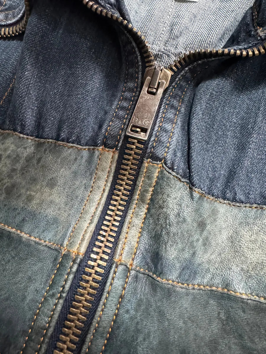 AW2004 Dolce & Gabbana Biker Hybrid Leather Lines Denim Jacket GlXmdOS 4