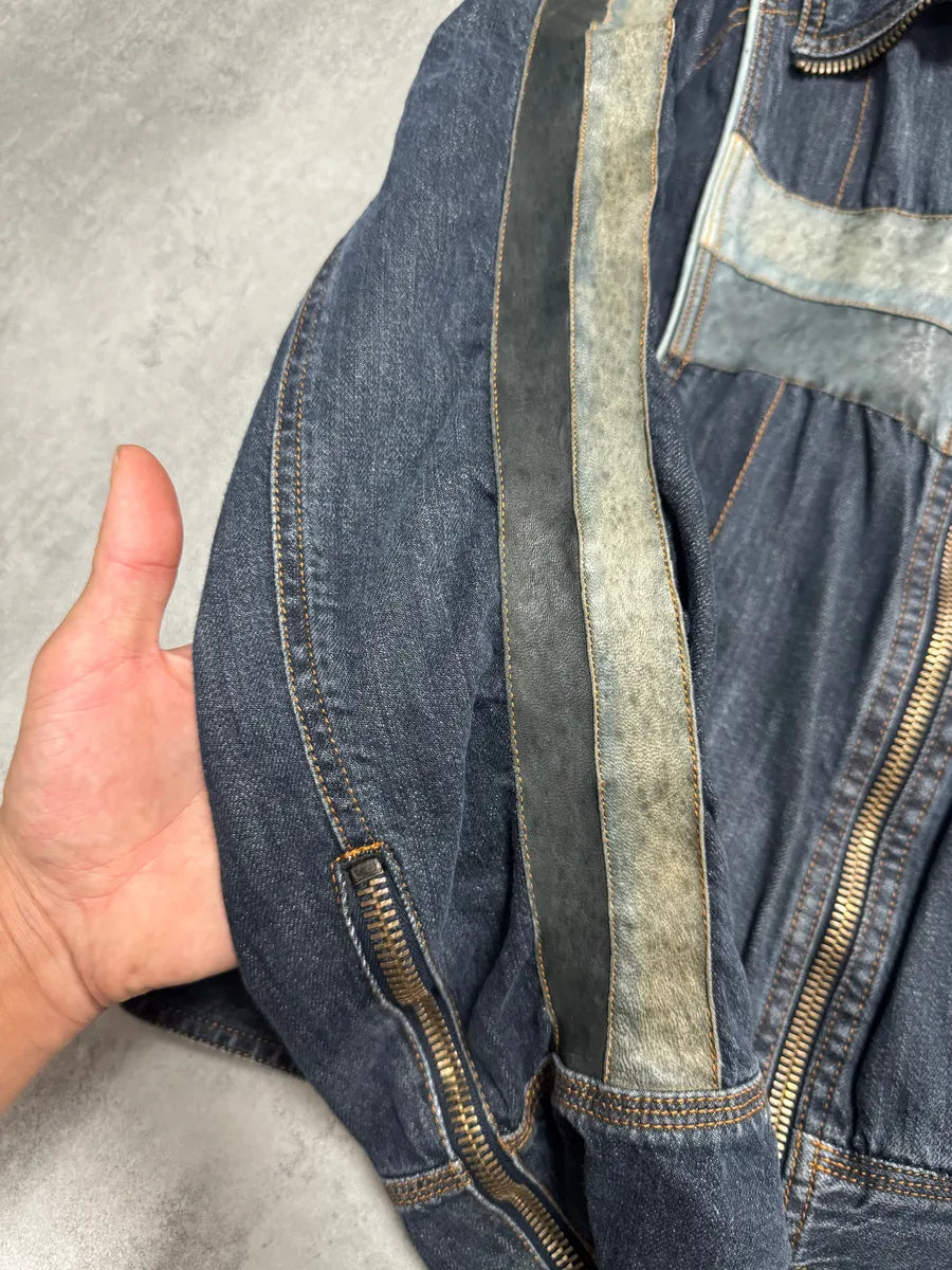 AW2004 Dolce & Gabbana Biker Hybrid Leather Lines Denim Jacket GlXmdOS 5