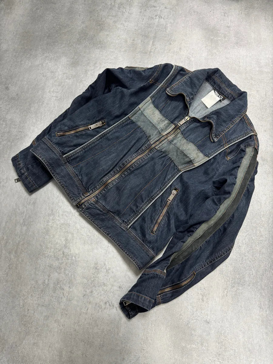 AW2004 Dolce & Gabbana Biker Hybrid Leather Lines Denim Jacket GlXmdOS 6