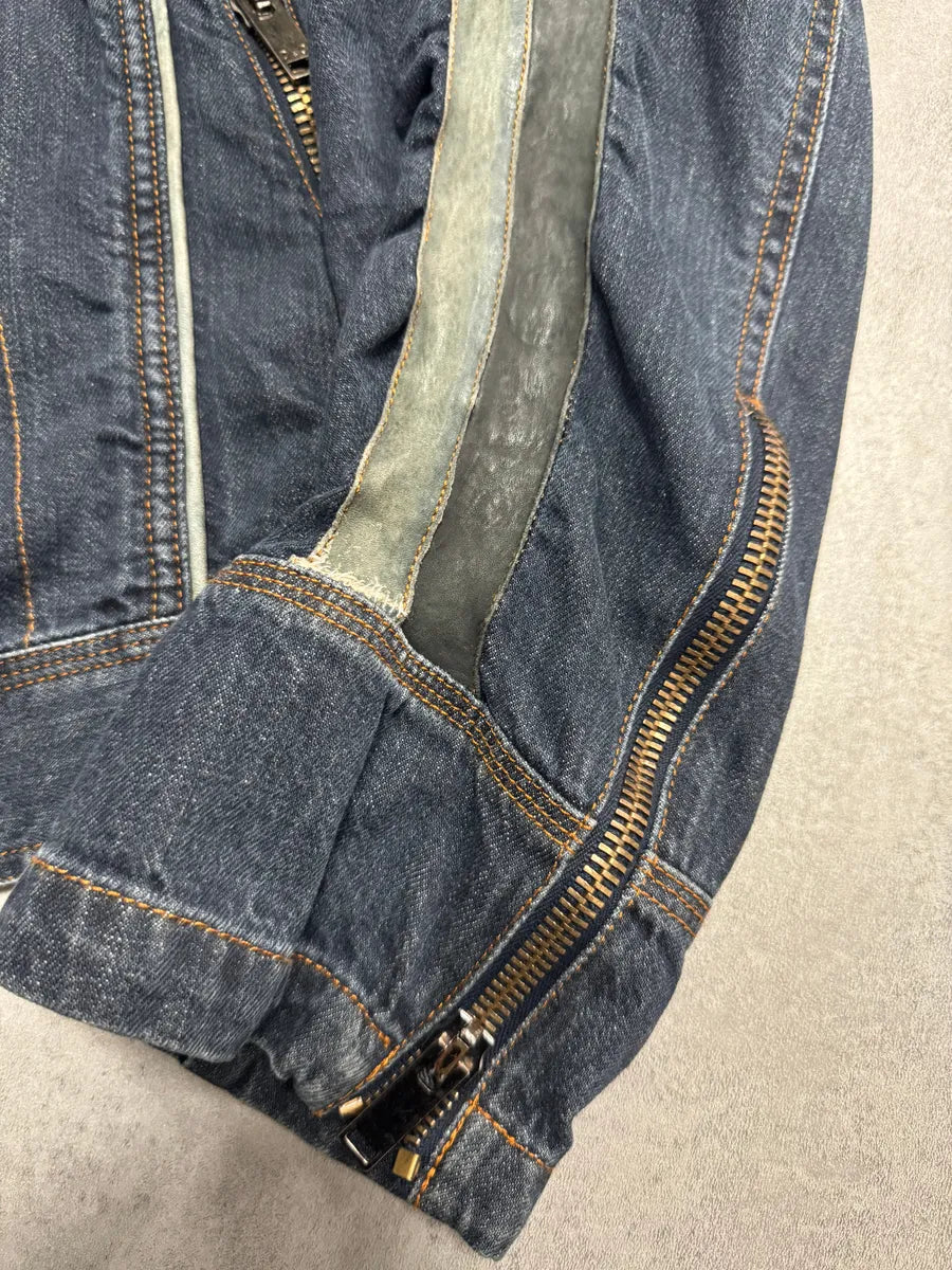 AW2004 Dolce & Gabbana Biker Hybrid Leather Lines Denim Jacket GlXmdOS 9