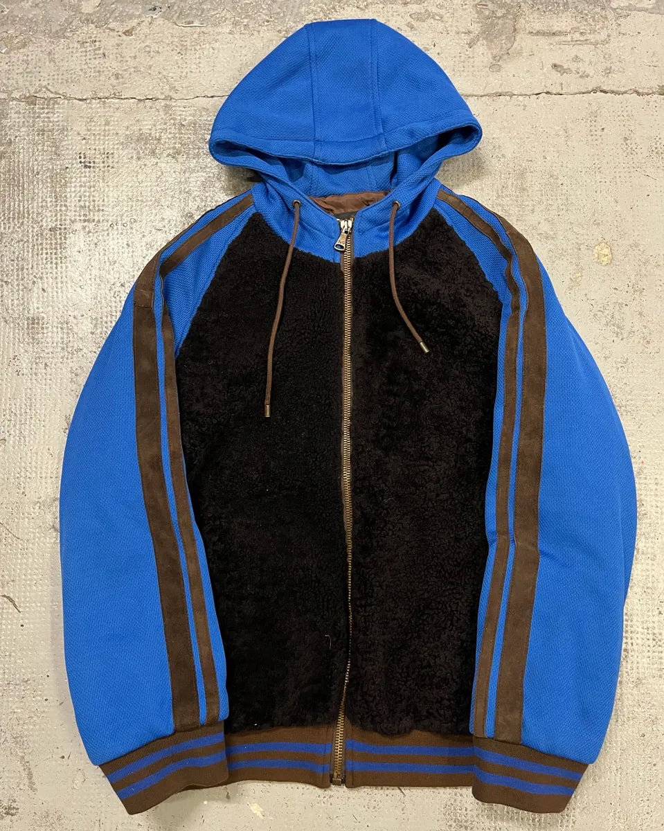 AW2004 Dolce & Gabbana Blue & Brown Hybrid Hooded Zip-up Jacket JdHatpj 0