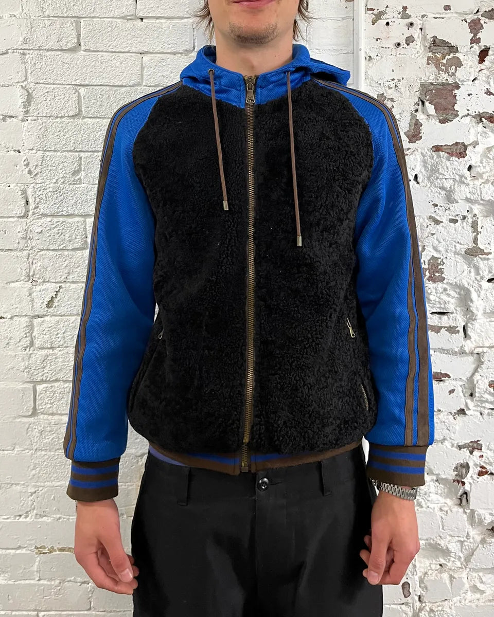 AW2004 Dolce & Gabbana Blue & Brown Hybrid Hooded Zip-up Jacket JdHatpj 1