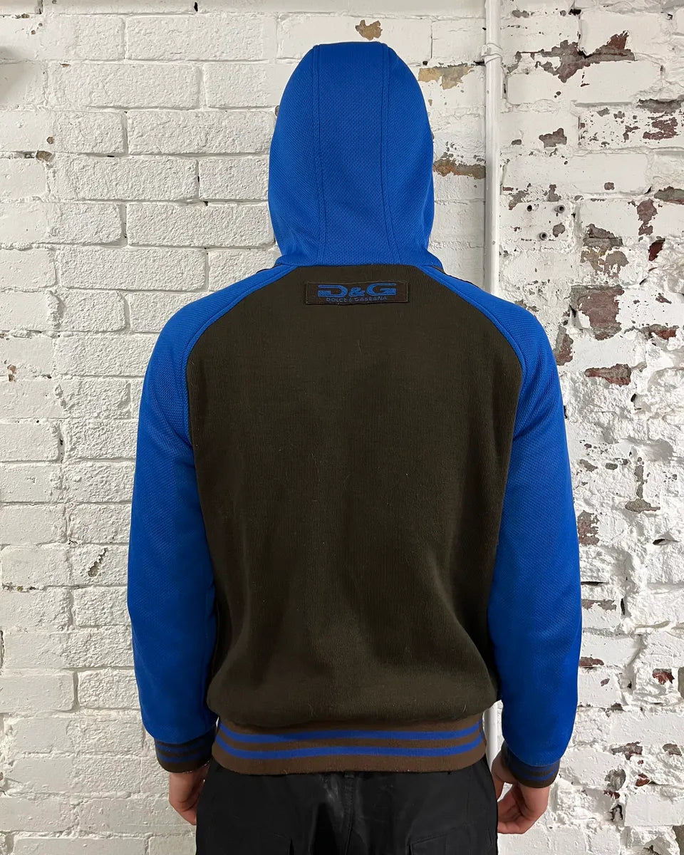 AW2004 Dolce & Gabbana Blue & Brown Hybrid Hooded Zip-up Jacket JdHatpj 2