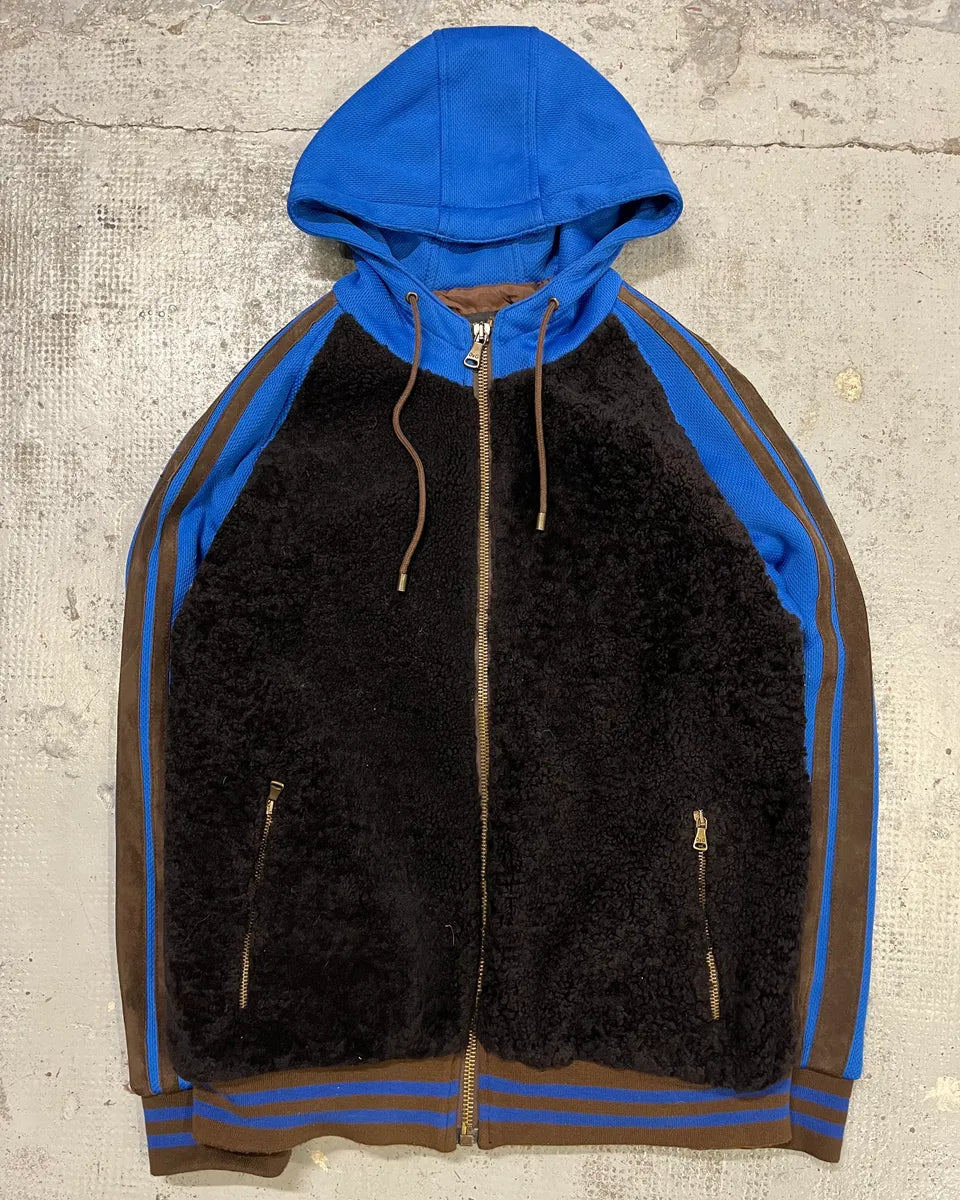 AW2004 Dolce & Gabbana Blue & Brown Hybrid Hooded Zip-up Jacket JdHatpj 3