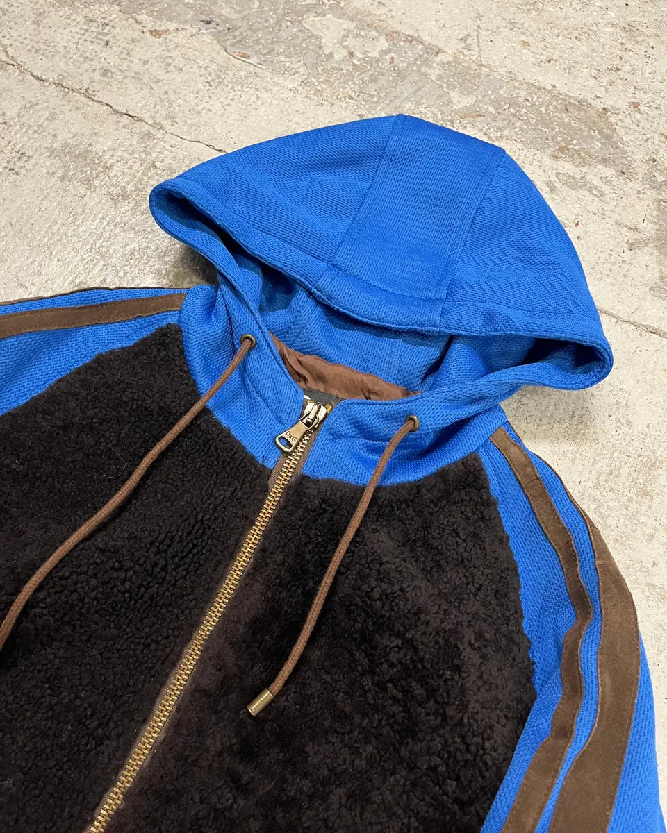 AW2004 Dolce & Gabbana Blue & Brown Hybrid Hooded Zip-up Jacket JdHatpj 4