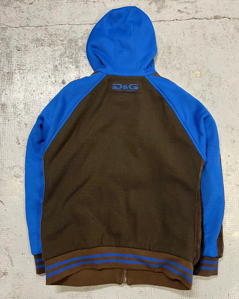 AW2004 Dolce & Gabbana Blue & Brown Hybrid Hooded Zip-up Jacket JdHatpj 6