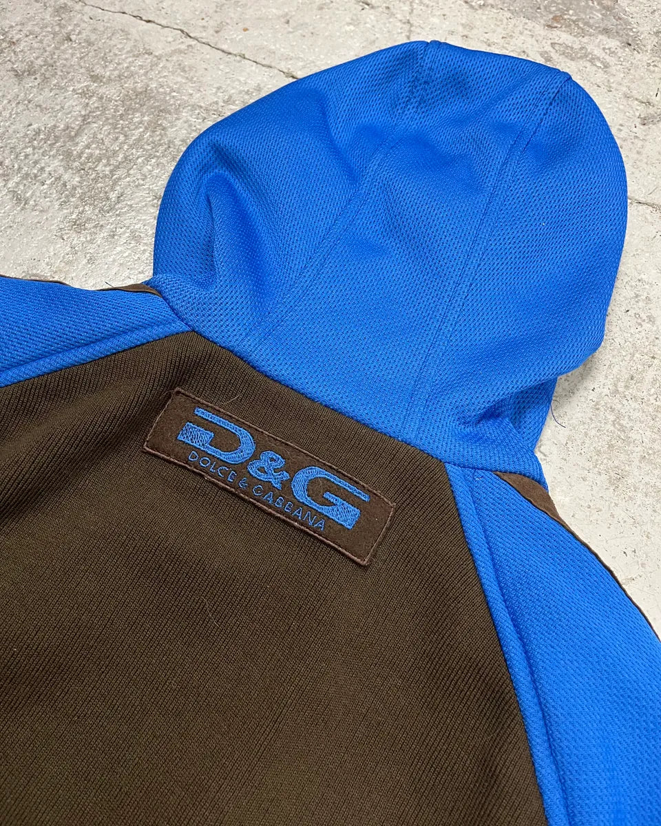 AW2004 Dolce & Gabbana Blue & Brown Hybrid Hooded Zip-up Jacket JdHatpj 7