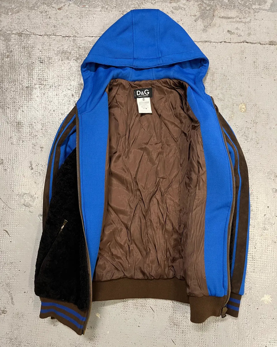 AW2004 Dolce & Gabbana Blue & Brown Hybrid Hooded Zip-up Jacket JdHatpj 8