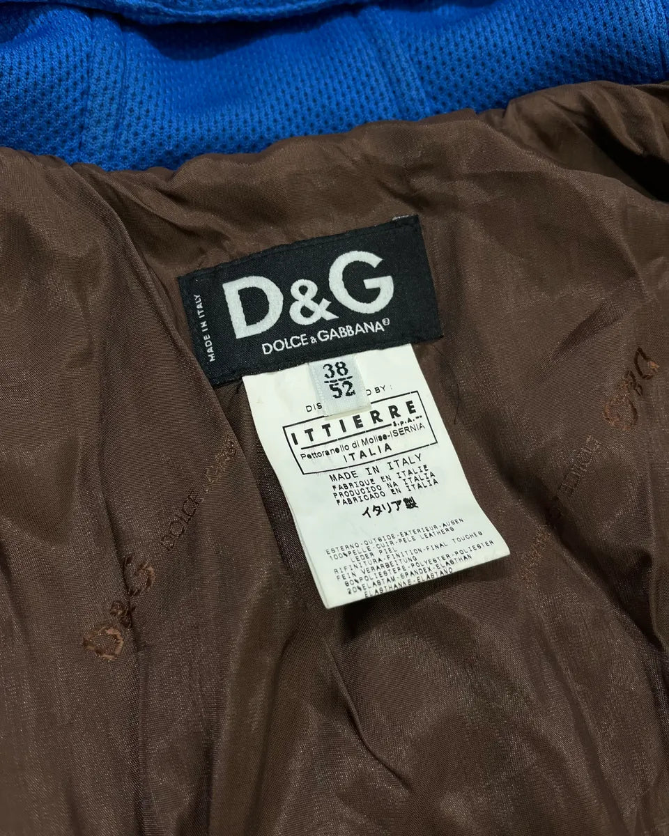 AW2004 Dolce & Gabbana Blue & Brown Hybrid Hooded Zip-up Jacket JdHatpj 9