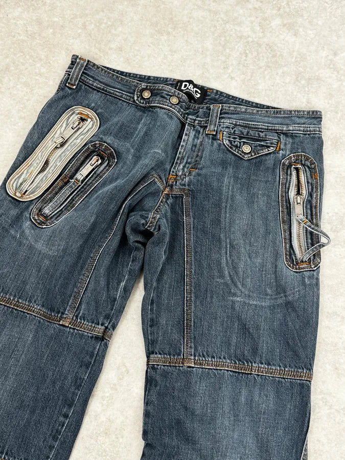 AW2004 Dolce & Gabbana Blue Biker Denim Jeans QqXWRXv 5