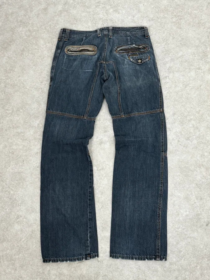 AW2004 Dolce & Gabbana Blue Biker Denim Jeans QqXWRXv 4