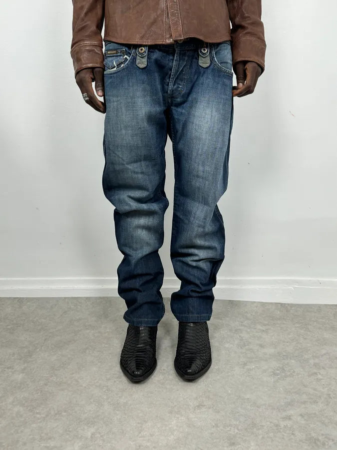 AW2004 Dolce & Gabbana Blue Biker Faded Denim Jeans qUogvOL 1