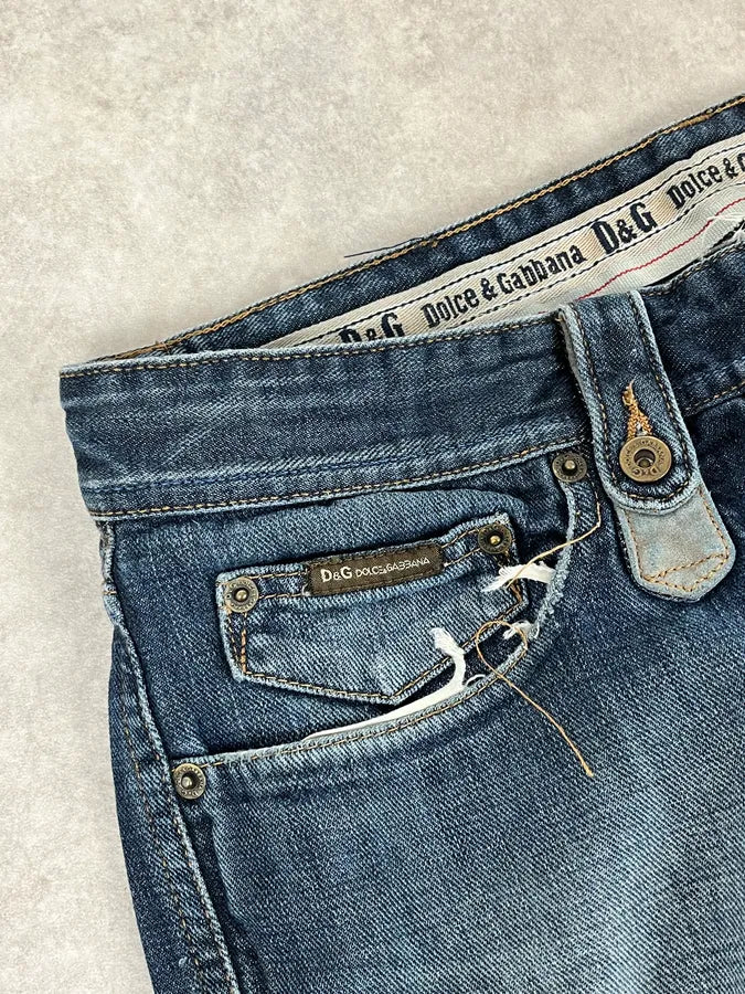 AW2004 Dolce & Gabbana Blue Biker Faded Denim Jeans qUogvOL 9