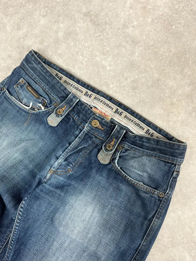 AW2004 Dolce & Gabbana Blue Biker Faded Denim Jeans qUogvOL 5