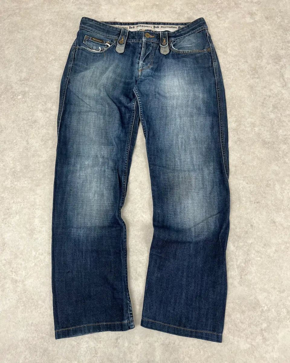 AW2004 Dolce & Gabbana Blue Biker Faded Denim Jeans qUogvOL 0
