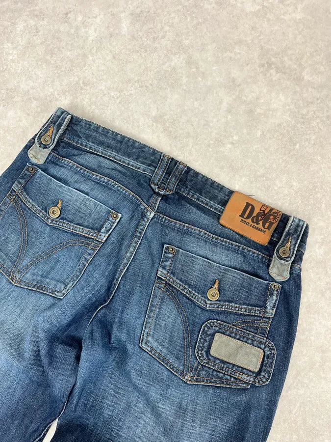 AW2004 Dolce & Gabbana Blue Biker Faded Denim Jeans qUogvOL 7