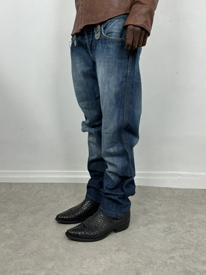 AW2004 Dolce & Gabbana Blue Biker Faded Denim Jeans qUogvOL 2