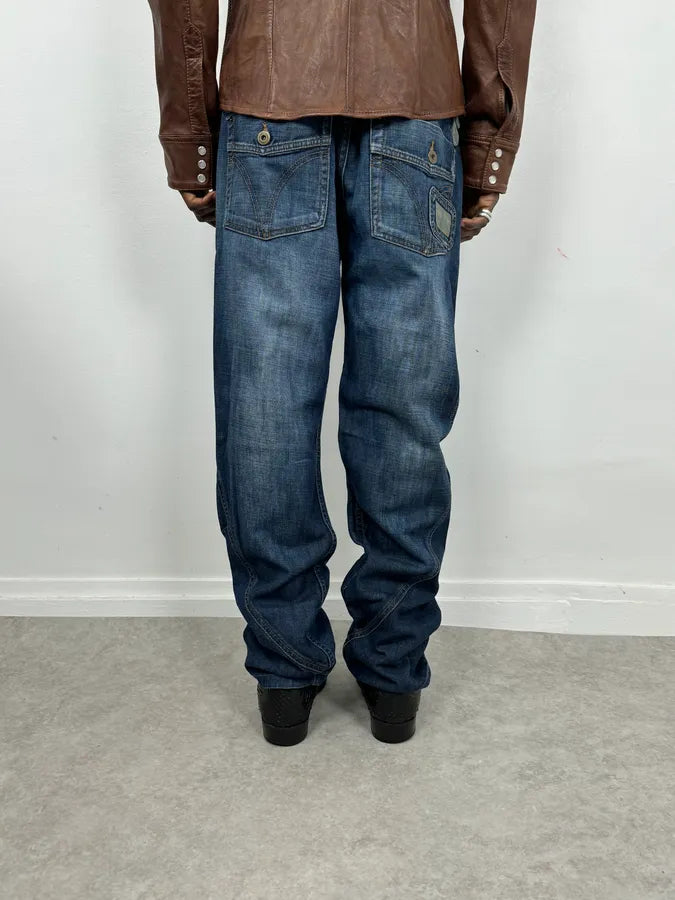 AW2004 Dolce & Gabbana Blue Biker Faded Denim Jeans qUogvOL 3