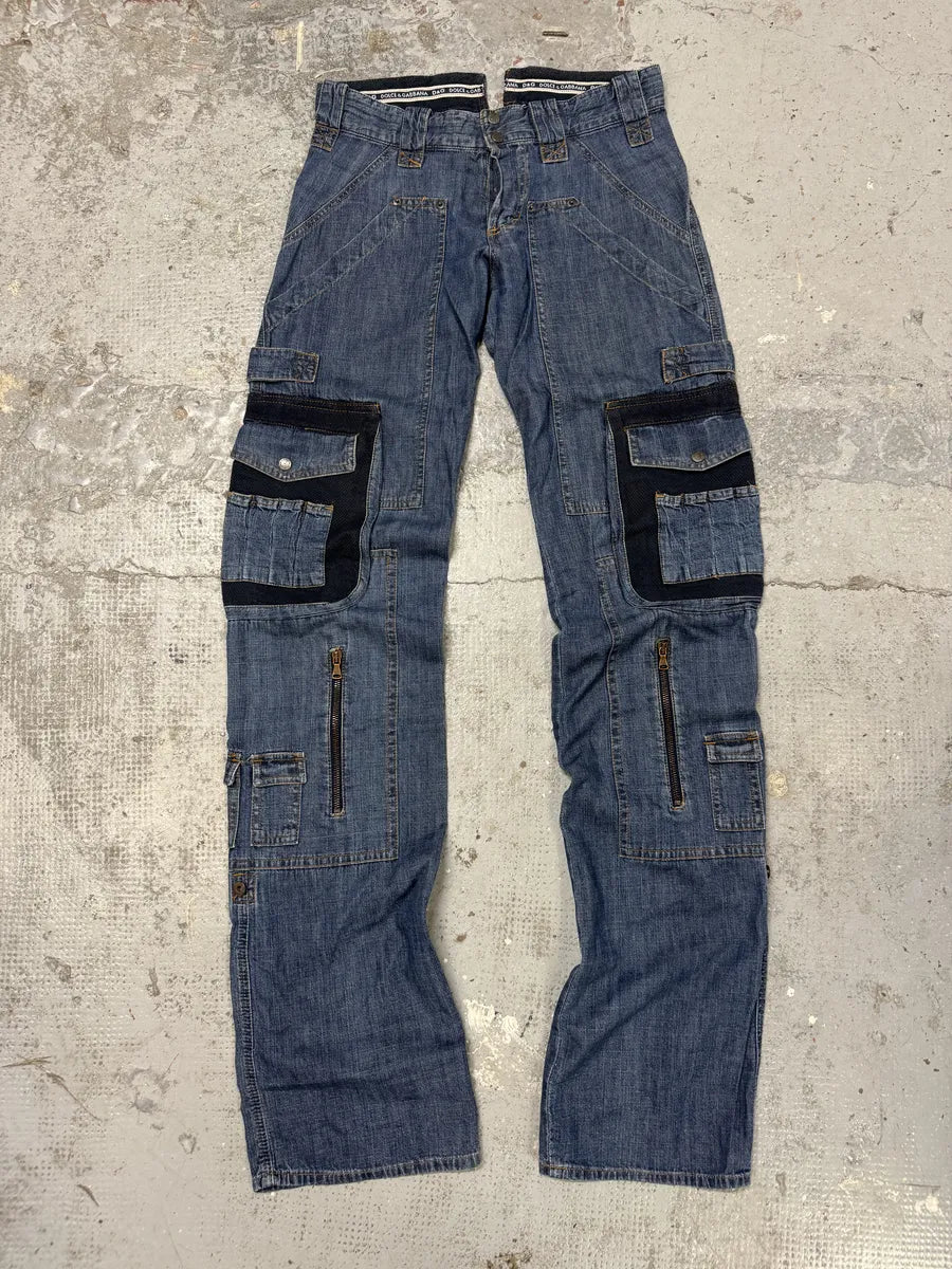 AW2004 Dolce & Gabbana Blue Cargo Denim Jeans lqUEKVV 5