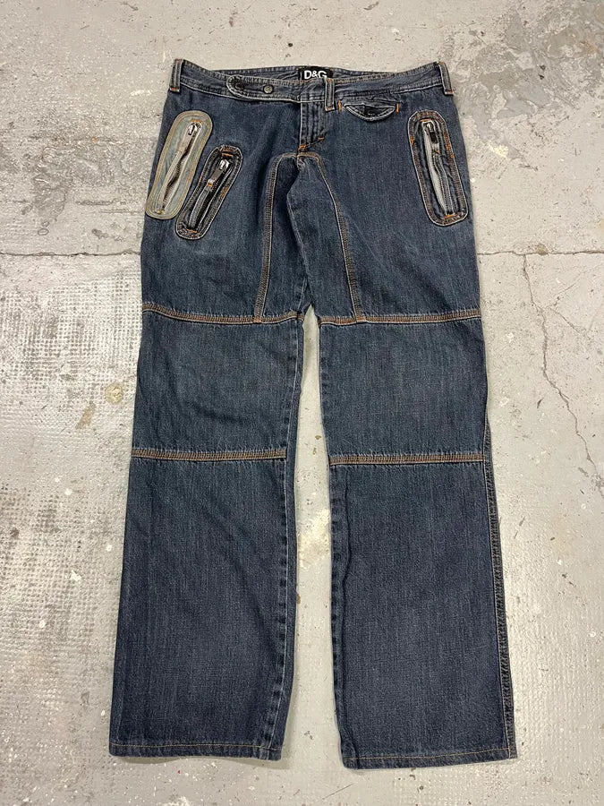 AW2004 Dolce & Gabbana Blue Denim Biker Jeans (M) vThIwsN 0