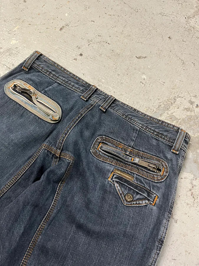 AW2004 Dolce & Gabbana Blue Denim Biker Jeans (M) vThIwsN 10