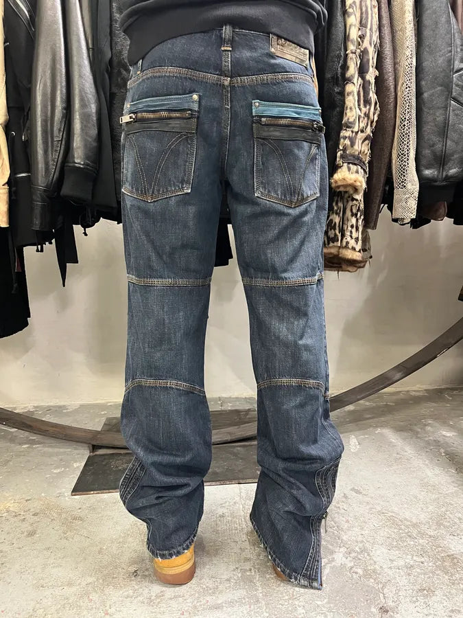 AW2004 Dolce & Gabbana Blue Denim Biker Jeans (M) vThIwsN 2