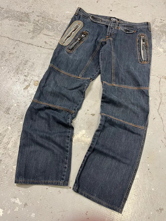 AW2004 Dolce & Gabbana Blue Denim Biker Jeans (M) vThIwsN 4