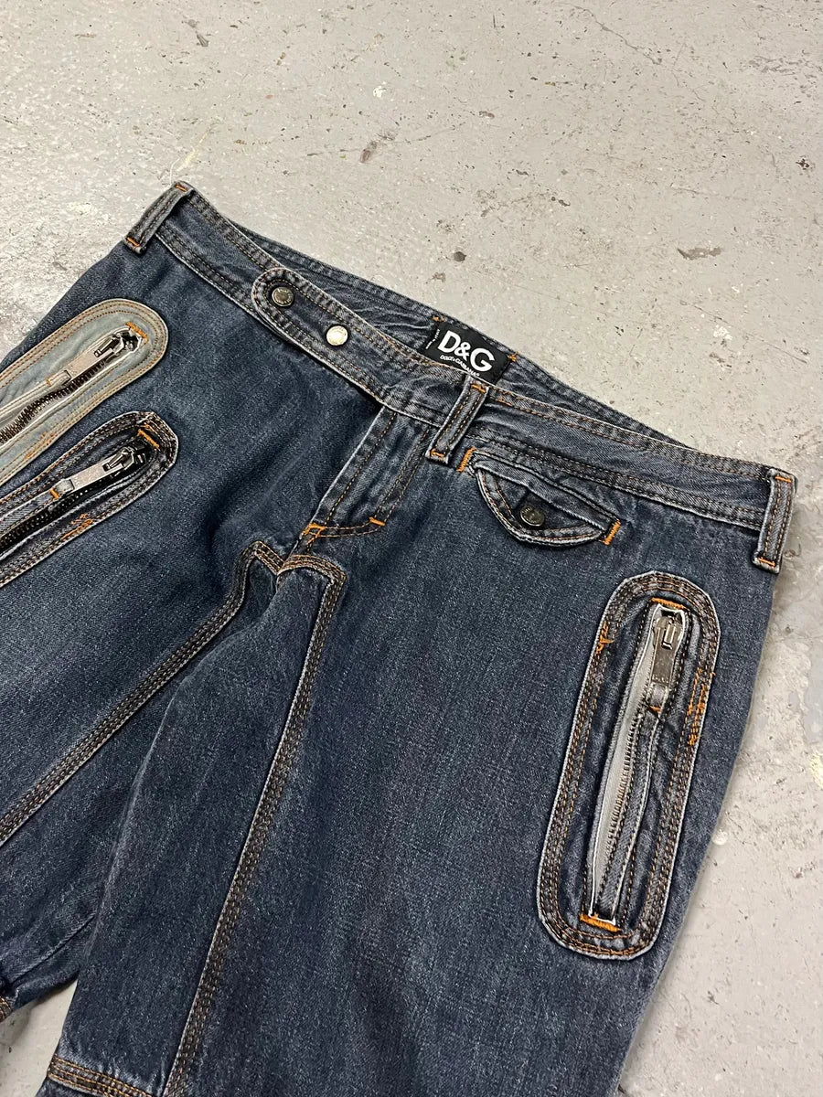 AW2004 Dolce & Gabbana Blue Denim Biker Jeans (M) vThIwsN 7
