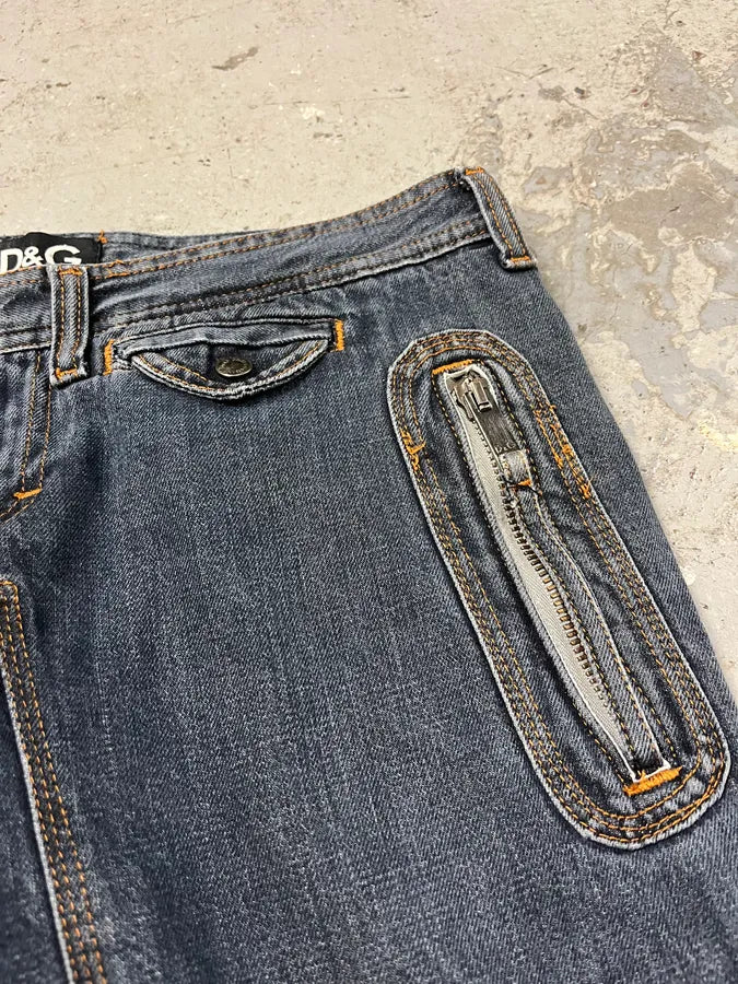 AW2004 Dolce & Gabbana Blue Denim Biker Jeans (M) vThIwsN 9