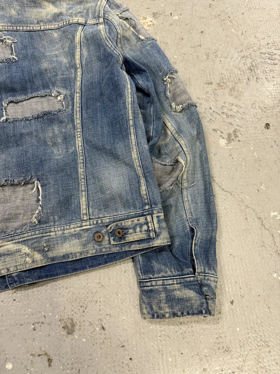 AW2004 Dolce & Gabbana Blue Denim Patchwork Distressed Jacket (S) 10