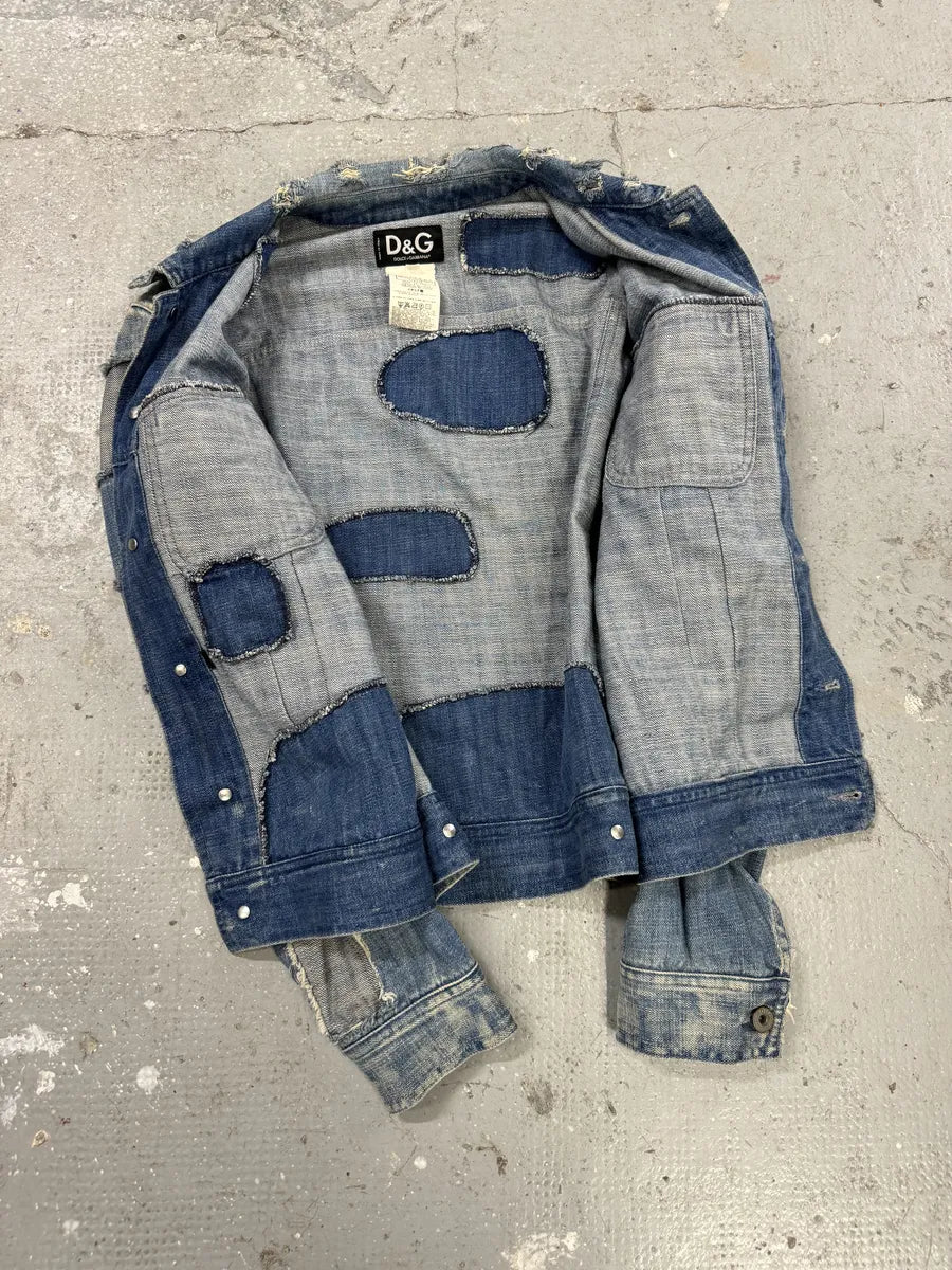 AW2004 Dolce & Gabbana Blue Denim Patchwork Distressed Jacket (S) 11