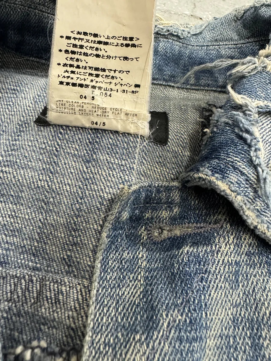 AW2004 Dolce & Gabbana Blue Denim Patchwork Distressed Jacket (S) 12