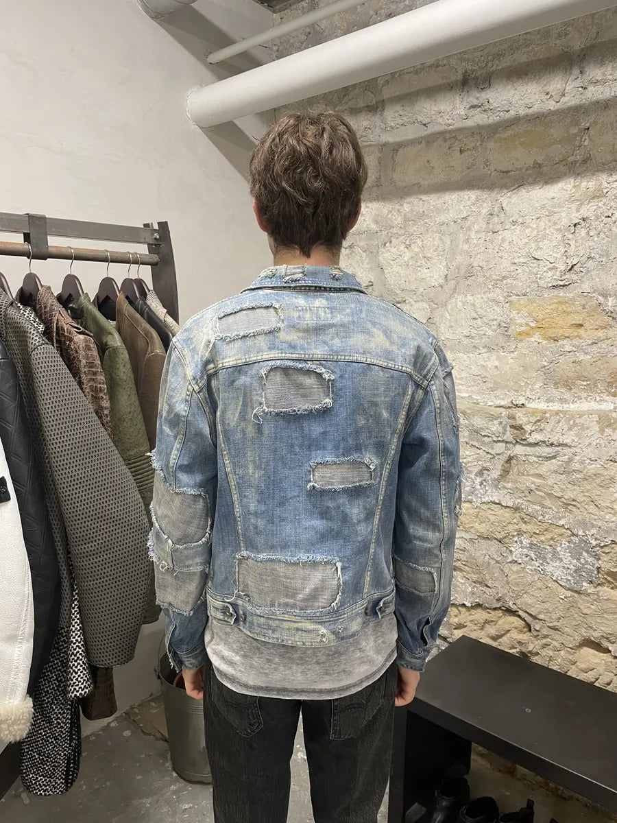 AW2004 Dolce & Gabbana Blue Denim Patchwork Distressed Jacket (S) 2