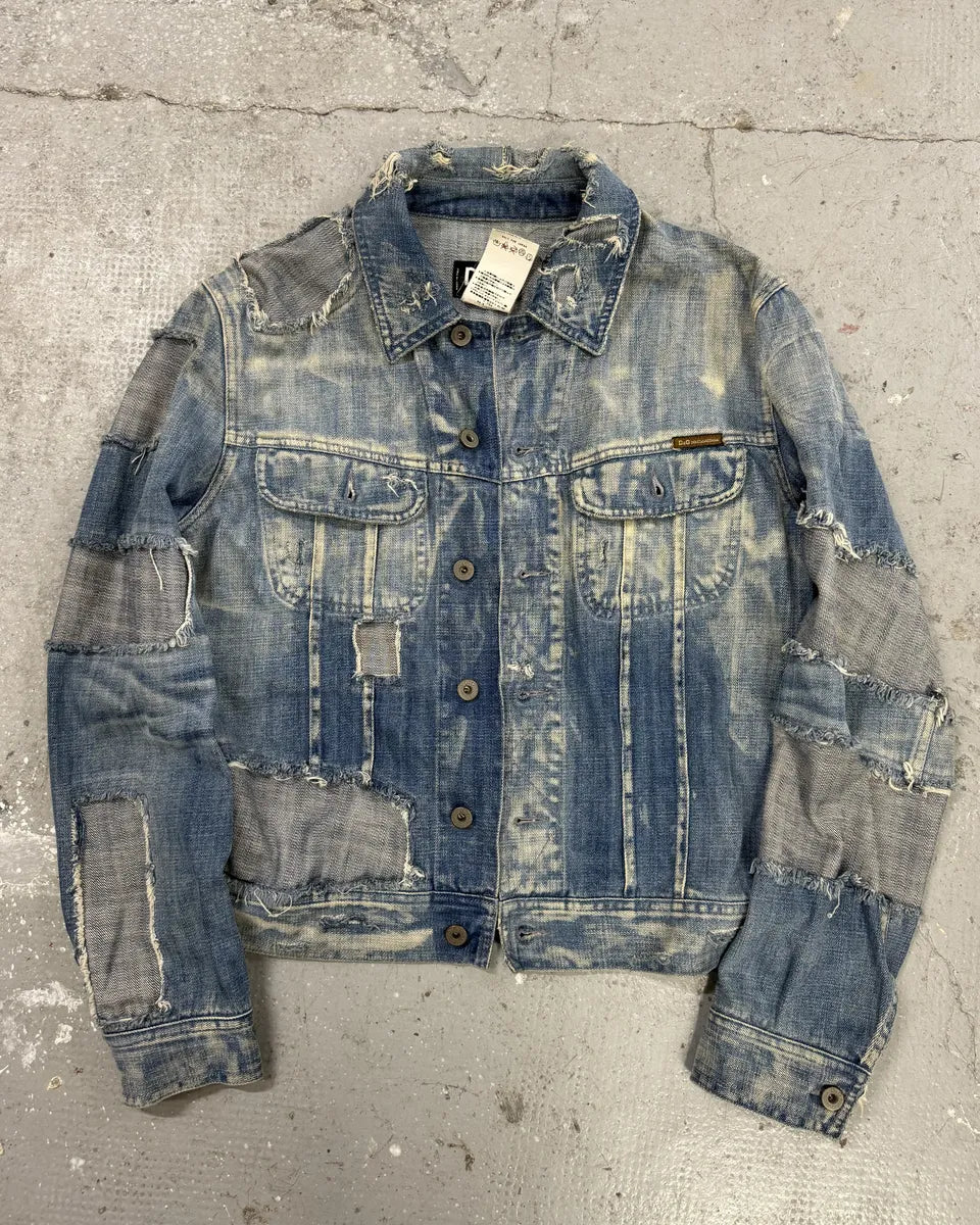 AW2004 Dolce & Gabbana Blue Denim Patchwork Distressed Jacket (S) 3
