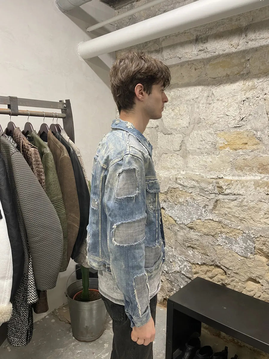 AW2004 Dolce & Gabbana Blue Denim Patchwork Distressed Jacket (S) 4