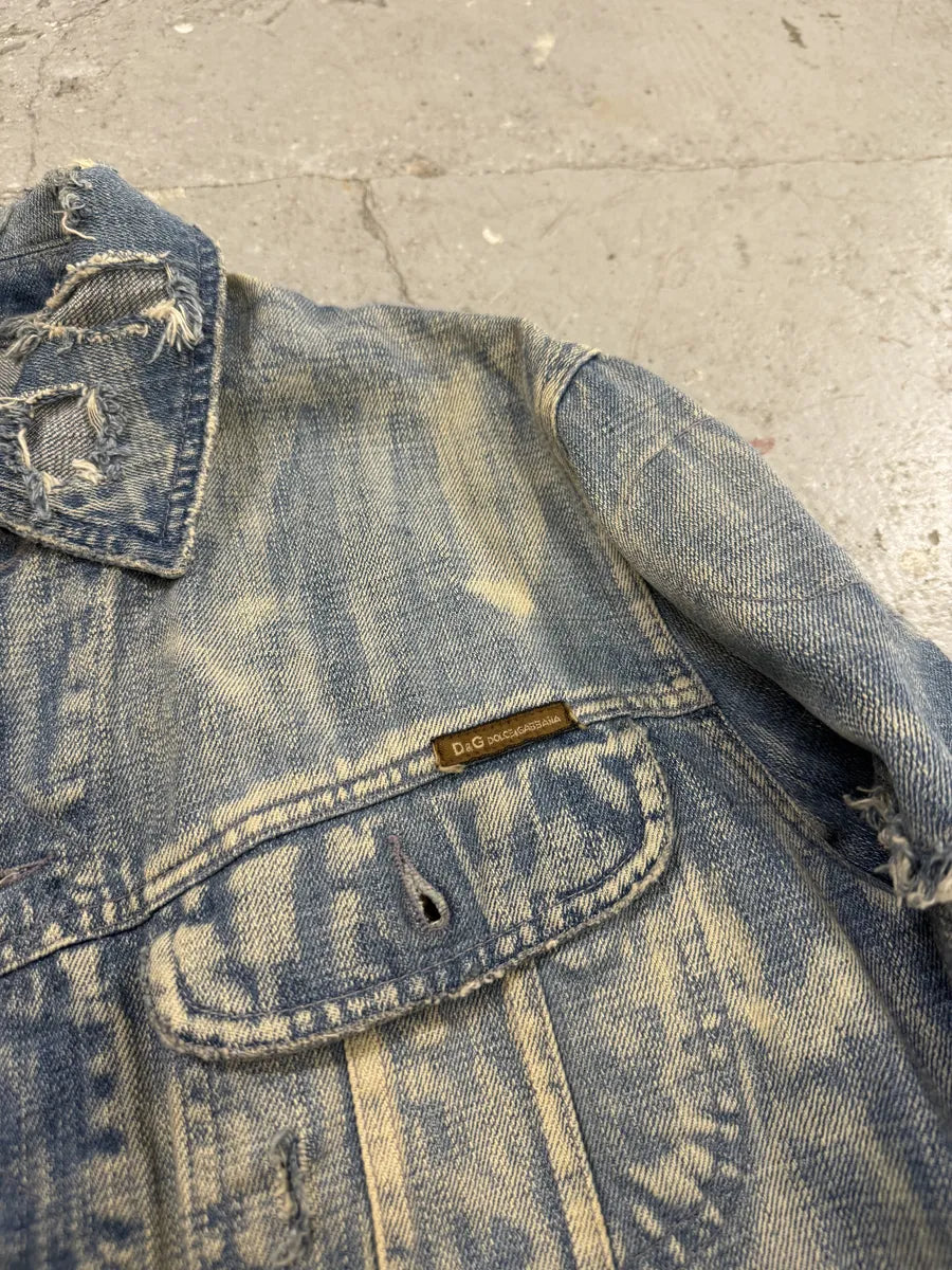 AW2004 Dolce & Gabbana Blue Denim Patchwork Distressed Jacket (S) 6