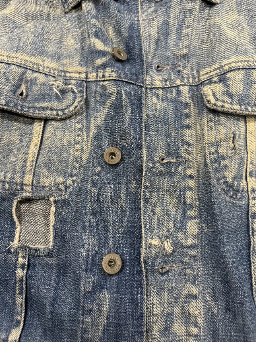 AW2004 Dolce & Gabbana Blue Denim Patchwork Distressed Jacket (S) 8