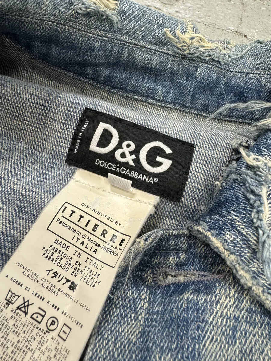 AW2004 Dolce & Gabbana Blue Denim Patchwork Distressed Jacket (S) 9